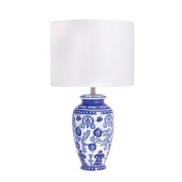 Lampa ceramiczna niebieska  HANOI na komodę abażur cylinder 40cm